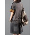 Denim shorts suit women summer loose gray plaid stitching two-piece suit