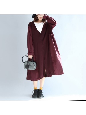 purple red patchwork cotton silk sweater outwear oversize casual knit long coats