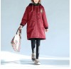 red thick warm zippered trench coats oversize prints long sleeve hooded winter outfits