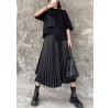 Pleated skirt high waist a-line fashion black stitching elastic waist skirt female summer